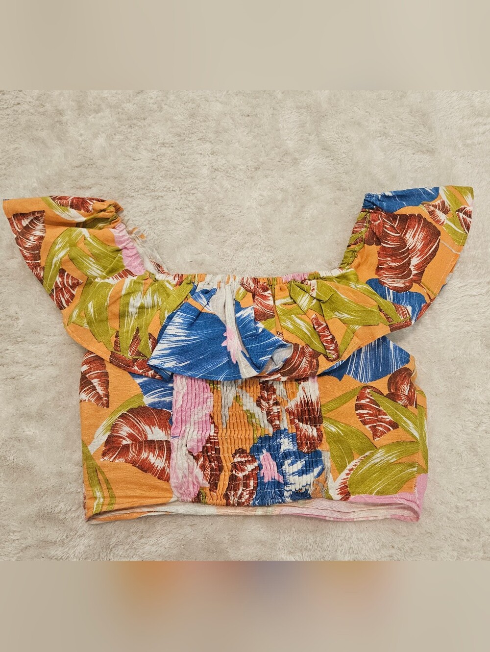 ZARA Colorful Floral Ruffle Crop Top Size S Bohemian Vacation Summer Feminine - Picture 5 of 7